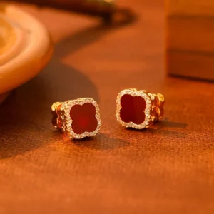 clover micro pavé zircon stud earrings – elegant luxury style