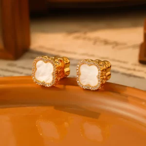 clover micro pavé zircon stud earrings – elegant luxury style