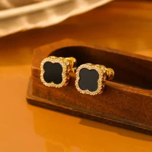 clover micro pavé zircon stud earrings – elegant luxury style