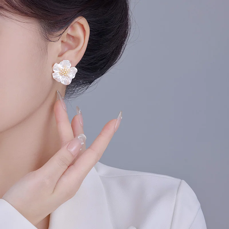 gold plated zircon flower pearl style stud earrings – elegant everyday jewelry