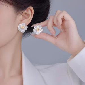 gold plated zircon flower pearl style stud earrings – elegant everyday jewelry