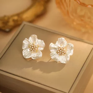 gold plated zircon flower pearl style stud earrings – elegant everyday jewelry