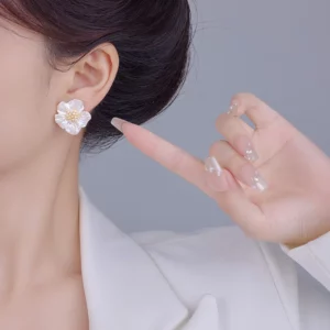 gold plated zircon flower pearl style stud earrings – elegant everyday jewelry