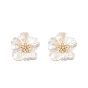 gold plated zircon flower pearl style stud earrings – elegant everyday jewelry